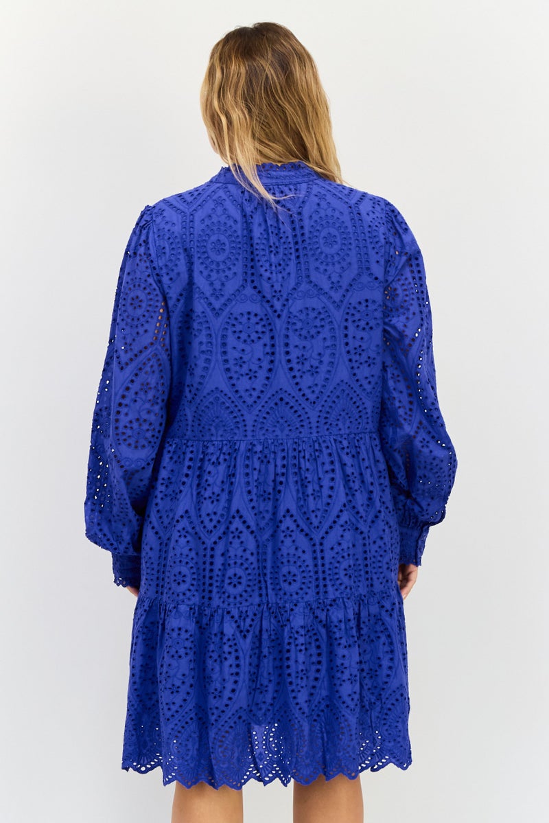 YAS Women Eyelet Mini Dress, Blue - Image 2